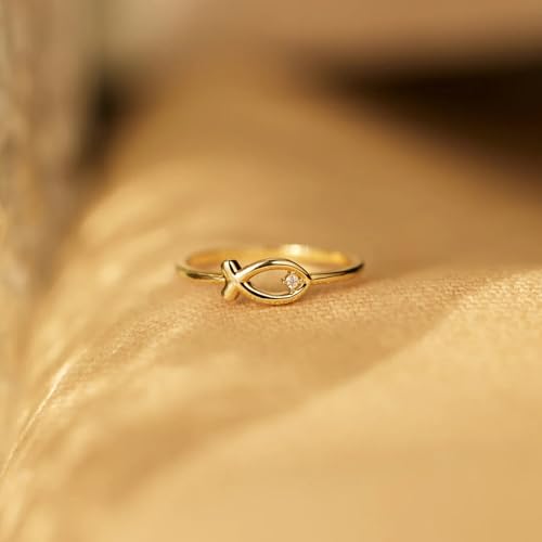 14K Gold Ichthys Fish Ring with Premium Stones, Christian Symbol Jewelry for Women, Faith-Based Religious Jewelry, Diamond-Cut Jesus Fish Ring for Baptism, Wedding, or Spiritual Gifts4