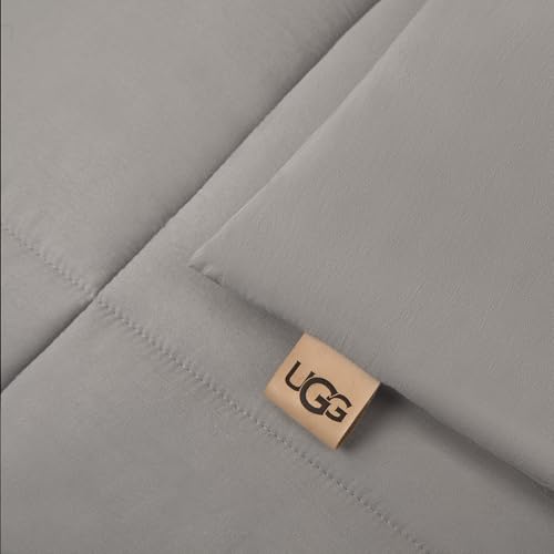 UGG Full/Queen Comforter Set with 2 Pillow Shams, Lightweight Down Alternative Blanket, Reversible Cozy Warm All Season Washable, Hypoallergenic Bedding Set, Light Grey (Leonora)