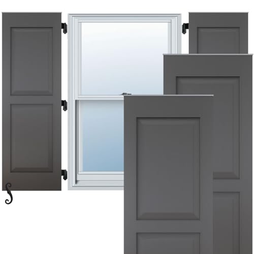 18"W x 54"H Americraft Two Equal Raised Panel Exterior Real Wood Shutters (Per Pair), Shadow Mountain