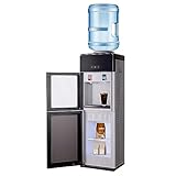 Water Cooler Dispenser 5 Gallon, Cold & Hot Water Cooler Dispenser Top-Loading Water Cooler 5 Gallon Children Safety Water Dispenser with Removable Drip Tray & Storage Cabinet for Home Office (Black)