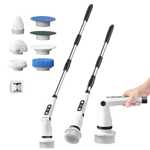 Image of Electric Cleaning Brush Spin Scrubber for Bathroom Shower Easily Cleans Tub Tile Floor Sink Window Cordless Powered Cleaning Brush with Telescopic Rod and 8 Brushes Shower Scrubber with Long Handle