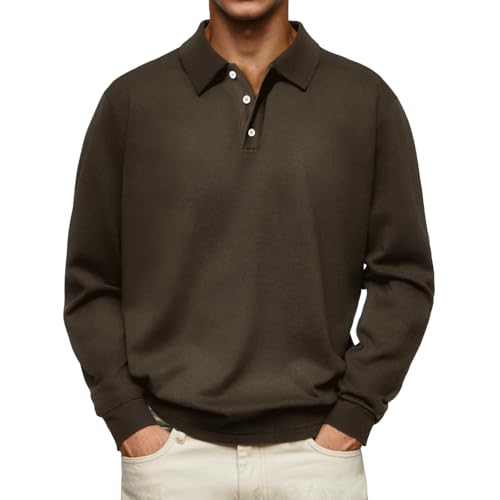 Men's Casual Polo Shirts Long Sleeve Basic Thermal Pullover Tops