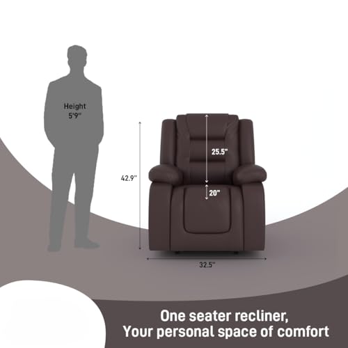Image of Amazon Brand - Solimo Fraklin | Single Seater Sofa Recliner | Manual Recliner (Leatherette Brown)