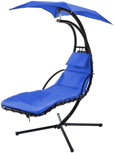 Outdoor Hanging Curved Steel Chaise Lounge Chair Swing w/Built-in...