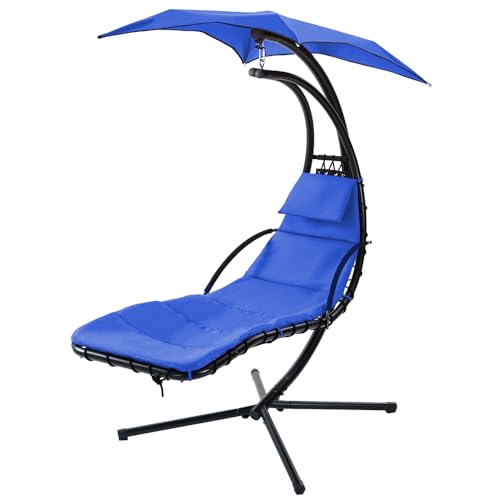 Outdoor Hanging Curved Steel Chaise Lounge Chair Swing w/Built-in...