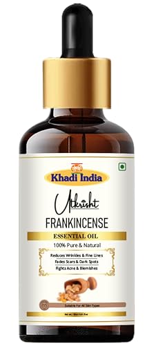 Image of Khadi Frankincense Essential Oil 15 ml | Pure & Natural | For Scalp Care, Skin Tightening & Fine Lines | Anti Aging Properties | Oil for Face | All Skin Types | Aromatherapy for Men & Women