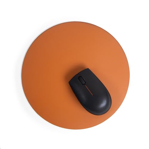 Image of Bellblock Round Mouse Pad | Computer Mouse Mat | Vegan PU Leather | Anti-Slip | Smooth Mouse Control | Spill-Resistant Surface | Blue & Tan | Diameter 22 cm (Pack of 1)