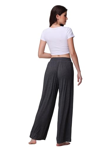 Image of Veseacky Women's Wide Leg Lounge Pants Yoga Pajamas Comfy Stretch Drawstring Pajamas Puls Size Dance Bottoms S-4XL