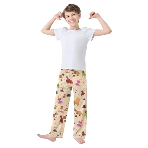 ZZXXB Halloween Dogs Boys Long Pants Soft Trousers Elastic Waist Kids Lounge Bottoms with Pockets S-XL2