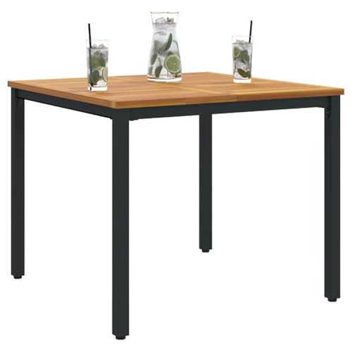 vidaXL Gartentisch 90 x 90 x 75 cm aus massivem Akazienholz und Metall, minimalistischer Outdoor-Dining-Tisch, wetterfest, UV-geschützt, quadratisch, perfekt für 4 Personen, Möbel für die Terrasse