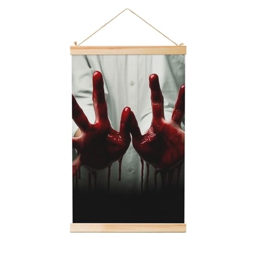 Poster mains sanglantes avec support en bois noble pour decoration murale de salon durable