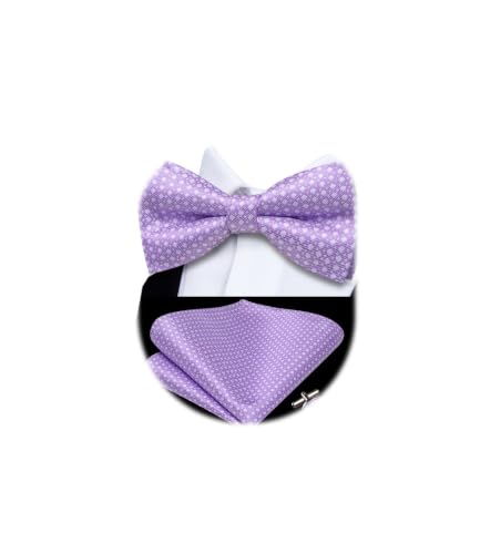 Image of Dubulle Mens Paisley Striped Bowtie Set Pre-tied Bowtie for Men and Pocket Square Set Wedding Business