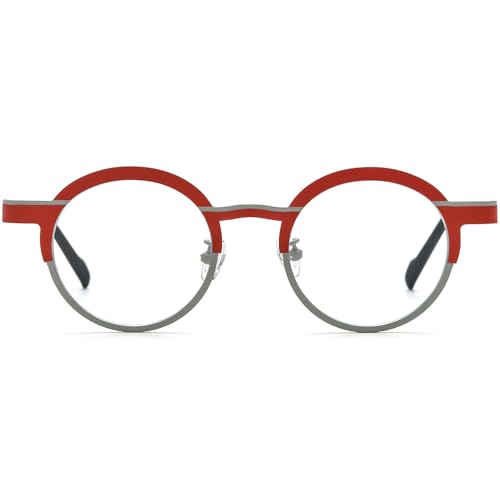 Image of FONEX Colorful Pure Titanium Glasses Frame Women Retro Round Eyeglasses