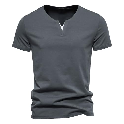 Men's V-Neck T-Shirts Short Sleeve Soft Cotton Basic Tees Shirts Summer Casual Trendy Clothes Classic Tshirts (Dark Grey,5X-Large)