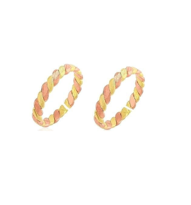 Fashion Toe Rings, Adjustable Size, Gold-Rose Two-Tone Twisted Band Design, Set of 2-image-3