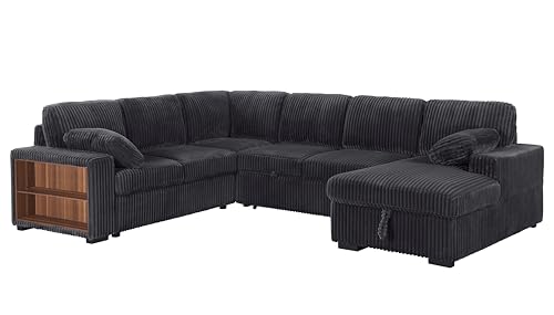 Image of ERYE 117-Inch Oversized U-Shaped Sleeper Sectional Sofabed, U Shaped Pull Out Sleeper Couch Corner Convertible Sectional Sofa Bed with Right Facing Storage Chaise for Living Room