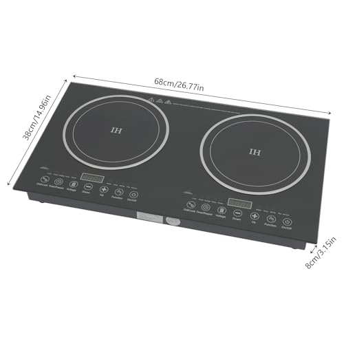Portable Double Induction Cooktop 2 Burner Electric Cooktop with Safety Lock Induction Cooker with 8 Firepower Level & 3-hour Timer for Kitchen, Restaurant, Flat