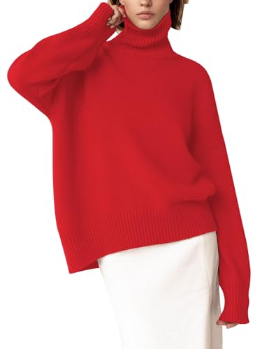 Image of YKR Women's Turtleneck Sweater Chunky Long Sleeve Knitted Pullover High Low Hem Trendy 2025 Fall Winter Basic Jumper Top