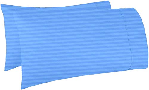 Image of Cotton Luxurious Striped 2 Piece Sateen Pillow Cover Set, King Size 20 inch x 36 inch-Sky Blue