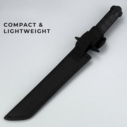 Image of Long Black Kitchen Knife with Protective Sheath | Carbon Steel Vegetable & Meat Cutting Knife | Multipurpose Chef Utility Knife