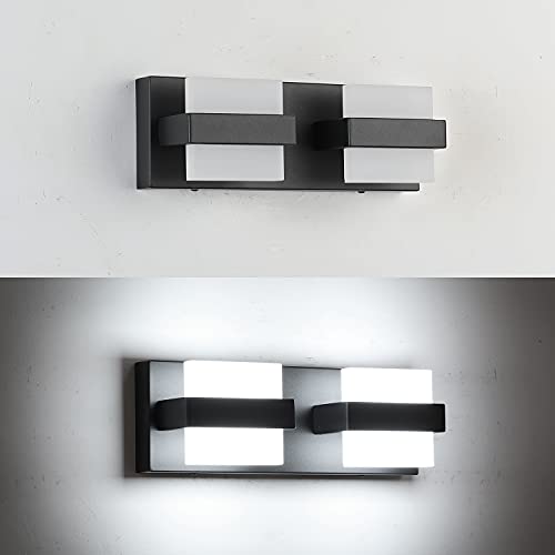 Image of SOLFART 2 Lights Black Bathroom Vanity Lights Over Mirror 12.6 Inch Modern LED Black Bathroom Lighting Fixtures Vanity Light 12.6 Inch White Light Non Dimmable