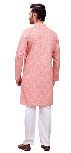 Image of Studio Shringaar Men's Cotton Blend Relaxed Fit Ikat Printed Knee Length Kurta
