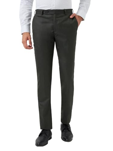 Image of Raymond Men Slim Fit Solid Pattern Poly Viscose Blend Flat Front Formal Trouser