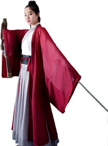 Robe chinoise Hanfu rouge costume dynastie Han finitions XIALON