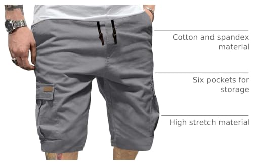 Image of JMIERR Mens Casual Cotton Twill Cargo Shorts Drawstring Classic Chino Stretch Short with 6 Pockets