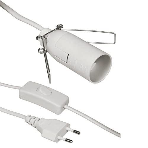 CABLEPELADO Portalámpara E14 Con Interruptor | Adaptador de Lámpara | Base Para Bombilla | Enchufe + Interruptor ON/Off | Cable 1.50 Metros | Casquillo | Blanco
