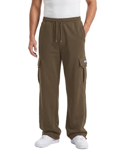 Image of Men's Cargo Sweatpants Casual Fleece Joggers Loose Fit Open Bottom Athletic Pants for Men with Pockets