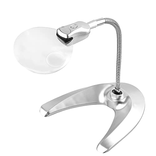 Lighted Desktop Magnifier Illuminated Tabletop 5X Magnifying Glass with 2 Ultra Bright LEDs-Hands Free Magnifying Glass Clip Magnifier with Light for Reading