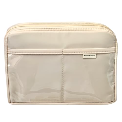 UIVXXUD Estojo de lápis estético fofo Kawaii – Bolsa de lona para caneta de grande capacidade (bege)