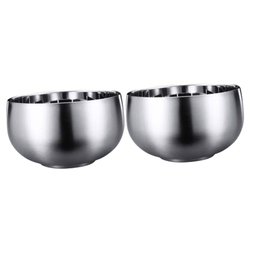 Cabilock 2 pcs Stainless Steel Double Walled Heat Insulation Bowl Non Slip Rice Bowl Scald Design for Hot Cold Foods for Serving and Dining