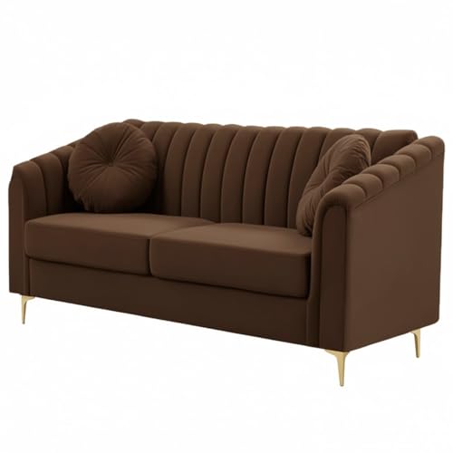 Image of FURNY Dorano 2 Seater Fabric Sofa Set (Dark Brown) Premium Velvet Finish Durable & Comfortable Ideal for Living Room