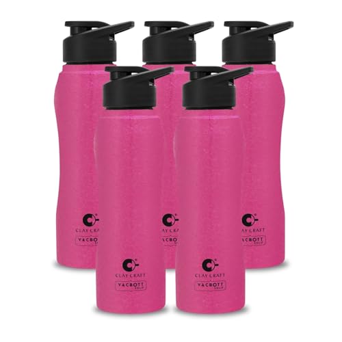 Image of Clay Craft VACBOTT Neo Single Walled Non Insulated Water Bottle-750ML, 5-Piece(Pink) Leak Proof | Easy Grip |Easy To Carry| Gym Bottle | Home | Kitchen | Hiking | Treking Bottle | Travel Bottle