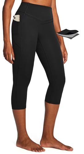 IUGA Capri Leggings for Women Tummy Control Compression Leggings Workout High Waist Athletic Yoga Pants with Pockets Black