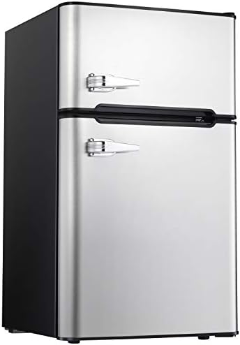 Tavata 3.2 Cu Compact Refrigerator Double Door Mini Fridge with Top Door Freezer,Small Drink Chiller for Home, Office,Dorm or RV (Silver)
