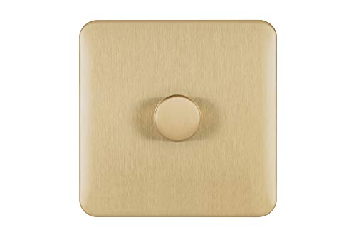 Schneider Electric Lisse Screwless Deco - Single 1 Way Dimmer Light Switch, Mains, 250 W, GGBL6011CSBS, Satin Brass