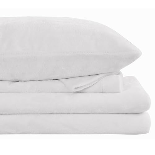 Viviland Plush Micro Fleece Twin Bed Sheet Set - Soft Fuzzy Polar Fleece Velour Velvet Sheets - Extra Warm Winter Bed Sheets with 15