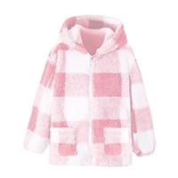 XINYUNZU Fille Veste polaire à Capuche chaude Manteau à carreaux avec poche Zipper Blouson Mignon Coat Girls Vêtement Hiver Manteaux Enfant 4-14 Ans Rosa 11 ans