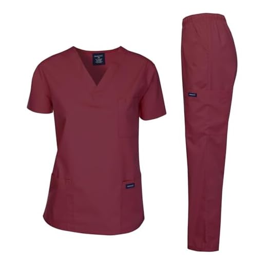 Dagacci Medical Uniform Woman and Man Scrub Set Unisex Medical Scrub Top and Pant, Burgundy, L