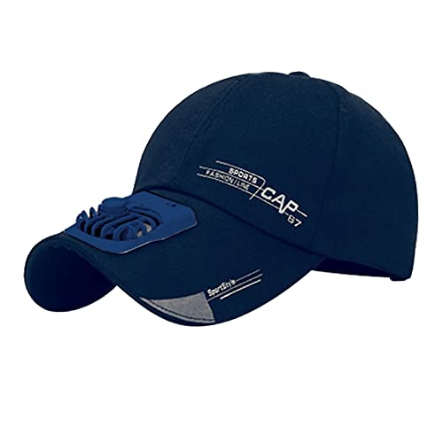 Battery Powered Cooling Fan Baseball Outdoor Peaked Hat USB Charging Sun Hats for Women Men Holiday, Blue