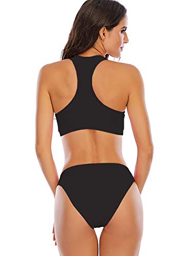 YELAIVP Women's Solid Racerback Athletic Bikinis Sporty Two Pieces Swimsuit Junior Teen Girls Sports Bathing Suits2