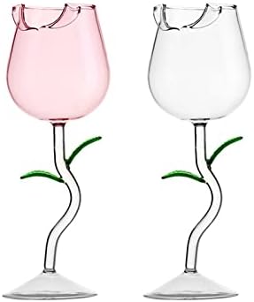 Asodomo 2 Pcs Rose Flower Wine Glasses 150ml/5oz Clear Glass Red Wine Goblets Rose Cocktail Glass Champagne Flutes for Housewarming Wedding Party Birthday Celebration