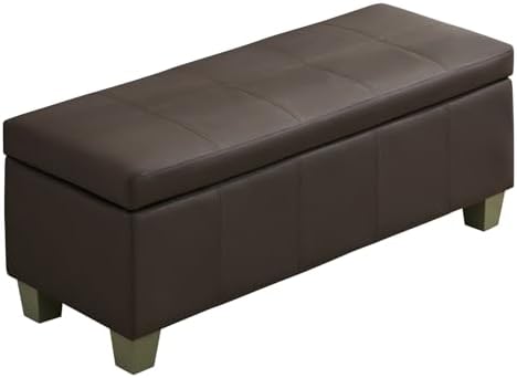 WUTUTUEE 41" Faux Leather Storage Ottoman, Stitch Tufted Rectangle Upholstered End of Bed Storage Bench, Entryway Large Couch Ottoman with Wooden Legs,Brown