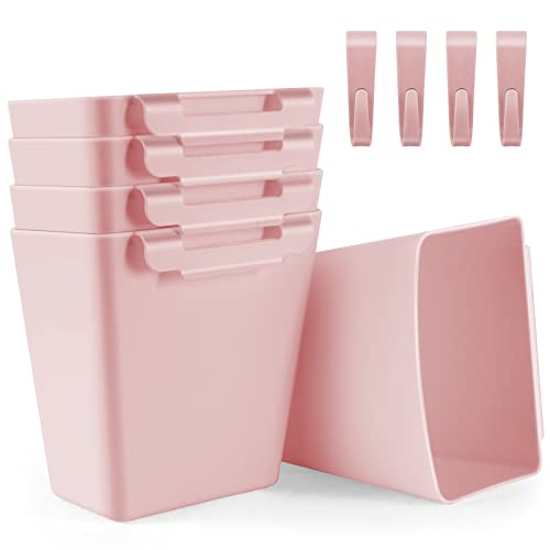 Image of LEZIOA 5 Pack Hanging Cup Holders, Multipurpose Rolling Cart Accessories Utility Cart Accessories For Art Craft Supplies, Space Saving Hanging Storage Basket Pencil Holder Makeup Organizers (Pink)
