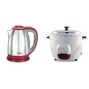 Prestige PKOSS 1.8 Litre Kettle, Red + Prestige PRWO 1.5 Litre Red Colour Rice Cooker