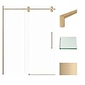 Transolid TPBT608010C-T-CB Teegan Plus 56.5-59 in. W x 80 in. H Semi-Frameless Sliding Barn Shower Door with Fixed Panel in Champagne Bronze with Clear Glass and Turin Handles