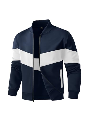 Image of Men's Lightweight Varsity Jacket Casual Bomber Jacket Stylish Color Block Coat